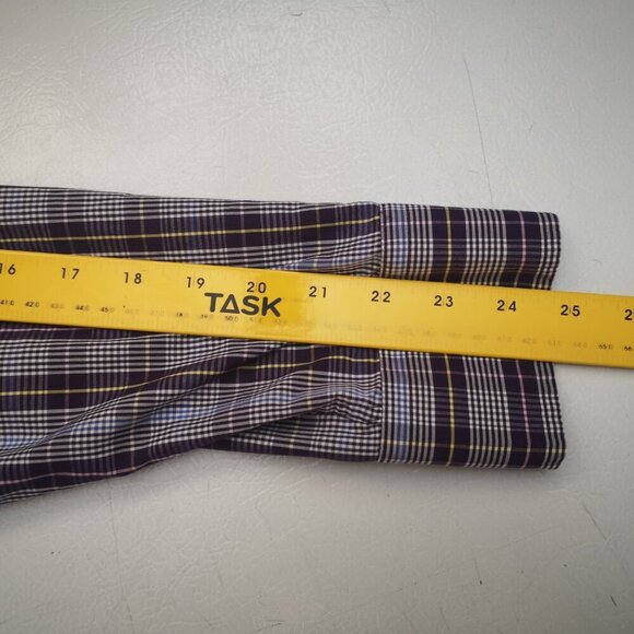 Banana Republic Men's Size Medium No Iron Slim Fit Purple White Blue Plaid Shirt - Picture 9 of 10